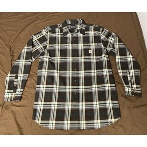 Carhartt 105078 XL Tall Loose Fit Flannel Shirt DKB Brown Teal Plaid Workwear